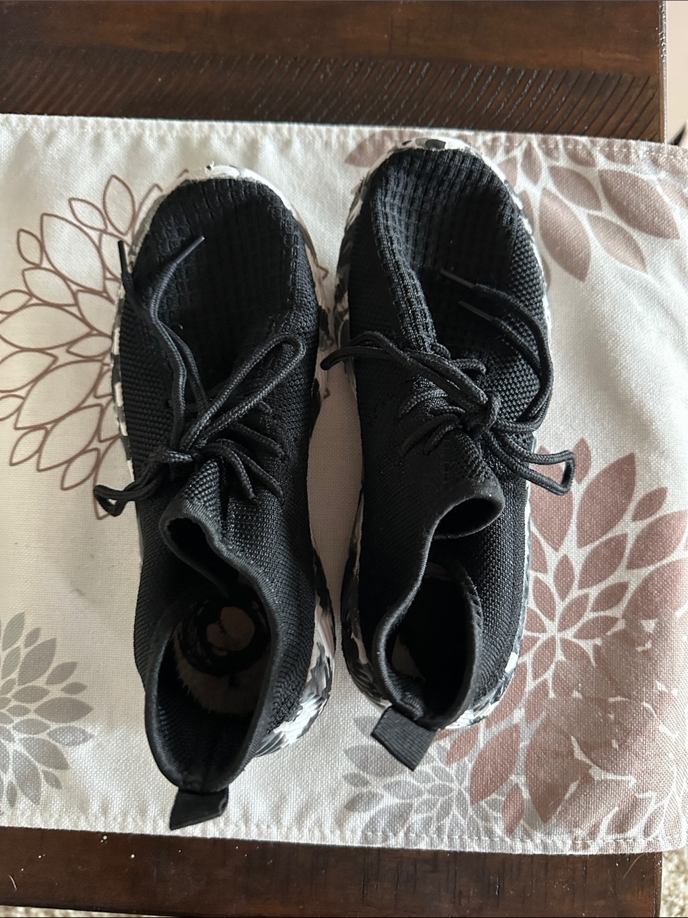 Pony Kids Black Knit Sneakers with White Accent Sole